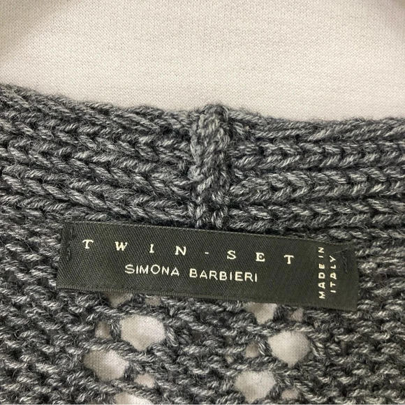 Twin-Set Simona Barbieri Gray Chunky Knit Wool Blend Long Cardigan Medium - Picture 7 of 11